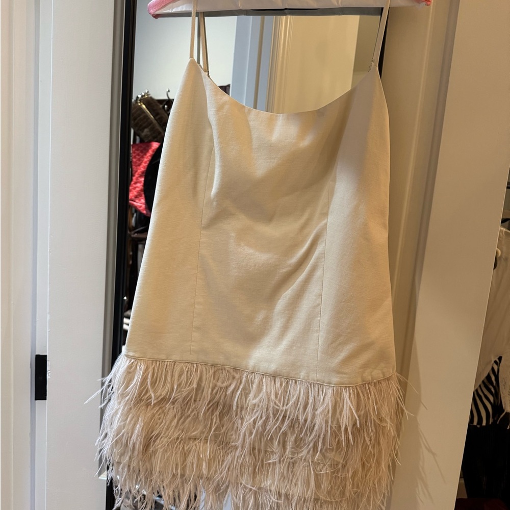 Lovers + Friends Cream Feathered Mini Dress